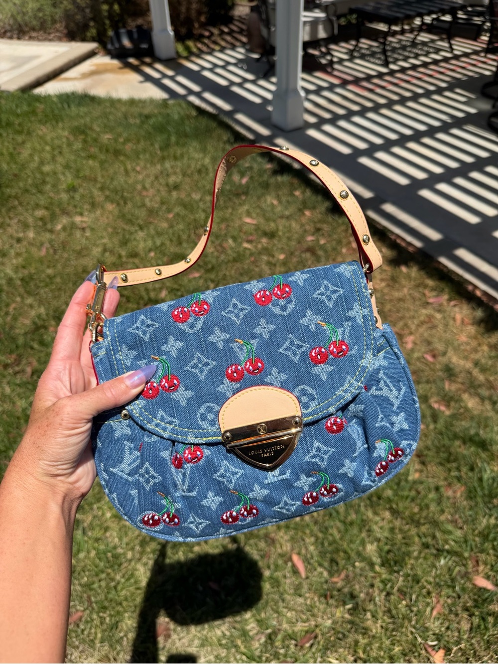 NEW LV x Takashi Murakami Denim Jean Cherry Shoulder Bag Y2K Limited Edition